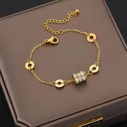 KARISHMA KREATIONS Gold-Plated Stainless Steel CubicZirconia Studded Anti-Tarnish Bracelet image 5