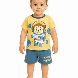 MOM & SON Boys Graphic Printed Round Neck T-shirt With Shorts-picture-29