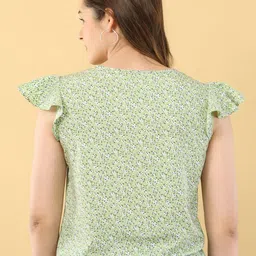 Ekika Women Floral Print Keyhole Neck Flutter Sleeve Top image 4