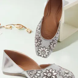 SIRDENILL Women Embellished Floral Slip-Ons With Beaded & Gemstone Detailing Flat Jutties image 3