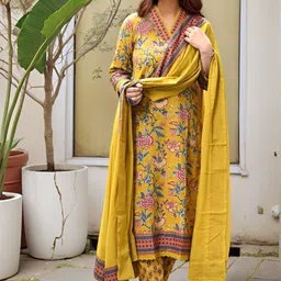 SZN Floral Printed V-Neck Straight Kurta With Trouser & Dupatta-picture-27