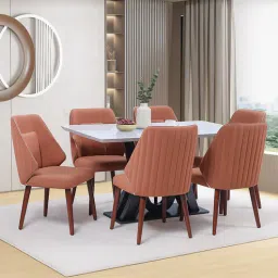 casacraft from pepperfry Quayside Marble Top 6 Seater Dining Set In Textured White Color-picture-34