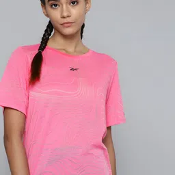 Reebok Women Pink Self Design Training or Gym T-shirt-image-75