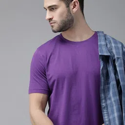 Roadster Men Purple Solid T-shirt-picture-30