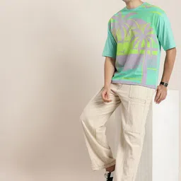 HERE&NOW Graphic Printed Drop-Shoulder Sleeves Pure Cotton Casual T-shirt-picture-40
