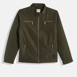 WROGN YOUTH Boys Olive Green Solid Open Front Jacket-image-0