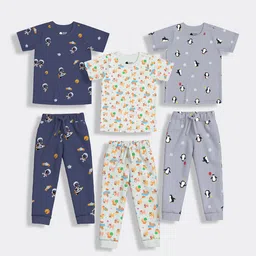 Orange Sugar Kids Pack Of 3 Conversational Printed Pure Cotton T-shirt With Joggers-picture-35