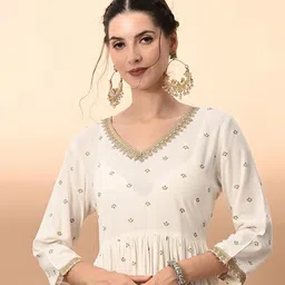 VIDHANI Floral Printed V-Neck Gathered Anarkali Kurta-picture-20