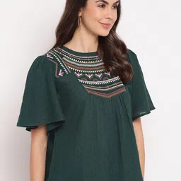 Mayra Green Embroidered Flutter Sleeves Top image 3