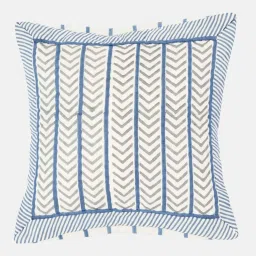 fabindia home Fabindia 'Anaisha' Off-White & Blue Cotton Cushion Cover - Set of 1 image 2