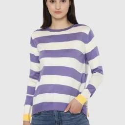 Allen Solly Purple & White Stripes Print Sweater image 1
