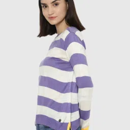 Allen Solly Purple & White Stripes Print Sweater image 3