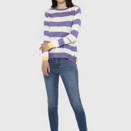 Allen Solly Purple & White Stripes Print Sweater image 4