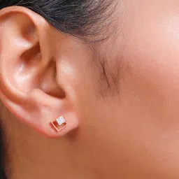 Mia by Tanishq 14k Gold Fine Geometric Diamond Earrings for Women image 2