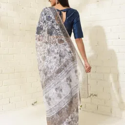 Fabindia White Floral Print Saree image 2