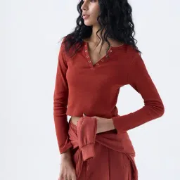 studiofit women Studiofit by Westside Rust Ribbed Cotton-Blend Top-picture-35