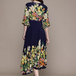 Label Ritu Kumar Navy Printed Regular Fit Long Dress image 2