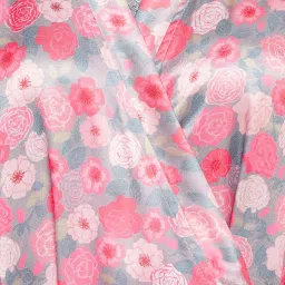 Clovia Grey & Pink Floral Print Babydoll With Robe image 5