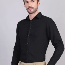 Indian Needle Black Regular Fit Self Pattern Shirt-picture-37