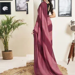 Satrani Maroon & Rose Pink Ombre Saree With Unstitched Blouse image 2