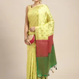 Mimosa Lime Green Silk Woven Saree With Unstitched Blouse image 3