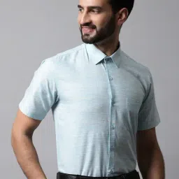 Jainish Sky Blue Regular Fit Self Design Cotton Shirt-image-42