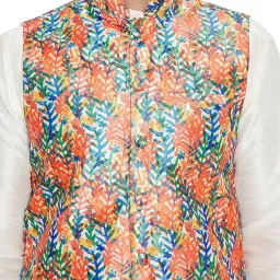 Sojanya Orange & Blue Printed Mandarin Collar Nehru Jacket image 5