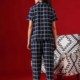 Clovia Dark Blue Checks Shirt With Pyjamas image 2