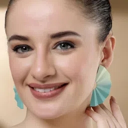 Karatcart Gradient Green & Yellow Fan Shape Stud Earrings image 2