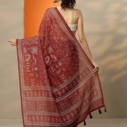 Libas Red Printed Saree With Unstitched Blouse image 2