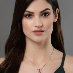 Panash Gold Plated Red CZ Stone Studded Pendant Chain image 2