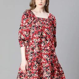 Oxolloxo Red Floral Print A Line Dress-picture-8