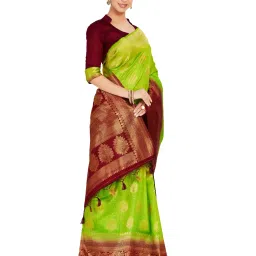 Mimosa Green Zari Kanjivaram Silk Saree With Blouse image 3
