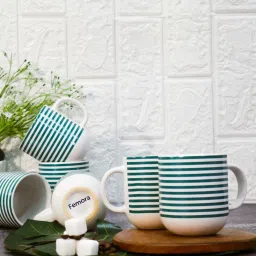 Femora Green Ceramic Handcrafted Tea Cups (0.18 L) - Set of 6 image 2