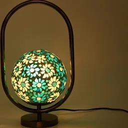 1ST TIME Yellow & Blue Glass Cylinder Energy Efficient Electrical Table Lamps image 2