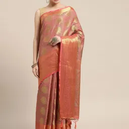 Mimosa Pink Silk Woven Saree With Unstitched Blouse image 1