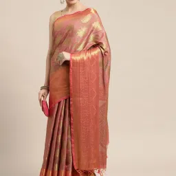 Mimosa Pink Silk Woven Saree With Unstitched Blouse image 3