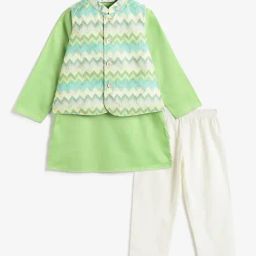 Campana Boys Pista Green Cotton Regular Fit Printed Kurta Set-picture-28