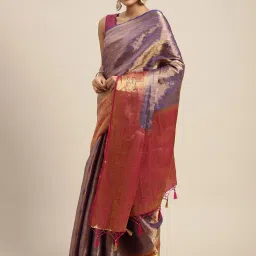 Mimosa Blue Silk Woven Saree With Unstitched Blouse image 3