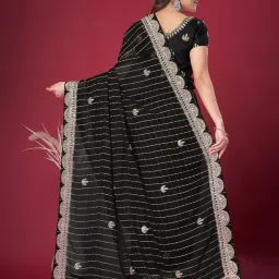 Saree Mall Black Embroidered Sarees With Unstitched Blouse image 2