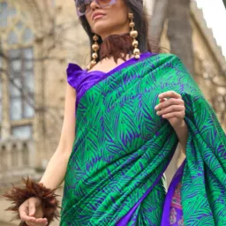 Saree Mall Green Printed Sarees With Unstitched Blouse image 2