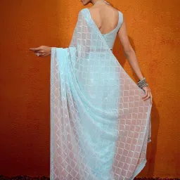 Saree Mall Turquoise Embellished Sarees With Unstitched Blouse image 2