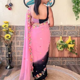 Saree Mall Pink Embroidered Sarees With Unstitched Blouse image 2