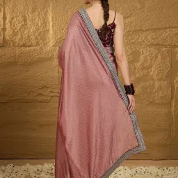 Saree Mall Brown Embroidered Sarees With Unstitched Blouse image 2