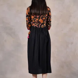 Rustorange Black & Yellow Printed A-Line Dress image 2