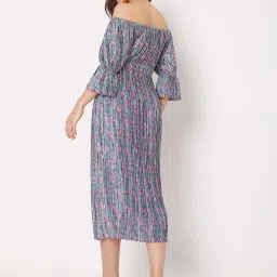 Vero Moda Blue & Pink Printed Midi A Line Dress image 2