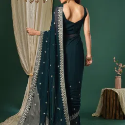 Saree Mall Blue Embroidered Sarees With Unstitched Blouse image 2
