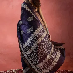 Saree Mall Purple Printed Sarees With Unstitched Blouse image 2