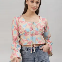 SELVIA Beige & Pink Printed Crop Top image 1