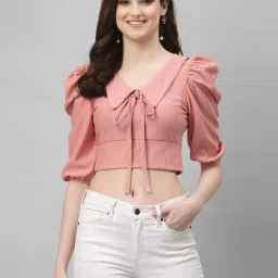 SELVIA Pink Short sleeve Crop Top image 1